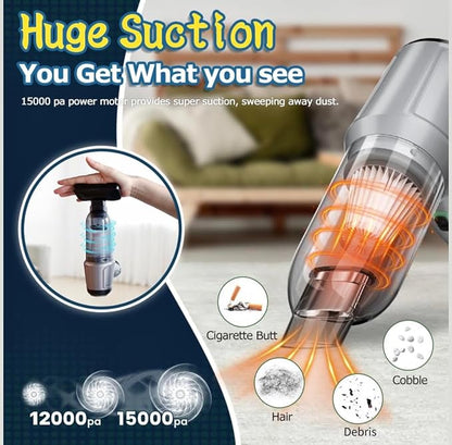 VIVIDUS Handheld Vacuum Cordless, 15000PA Car Vacuum Cleaner High Power, Small Vacuum Cleaner & Blower Portable, 4-in-1 Versatile Rechargeable Handheld Vacuum for Car, Home, Pet Hair Cleaning, White