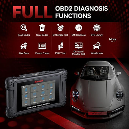 iCarsoft POR V4.0 Bidirectional Diagnostic Tool for Porsche + 2 Extra Car Brands, OBD2 Scanner with 1333 Test Items/ 29 Services (177 Subservices)/ 66 Extra Services/Battery Registration-Free Update