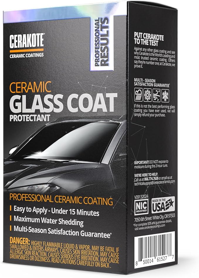 CERAKOTE® Ceramic Glass Coat Protectant - Hydrophobic Automotive Rain Repellant, Long-Lasting and Durable Ceramic Coating, Quick and Easy Application