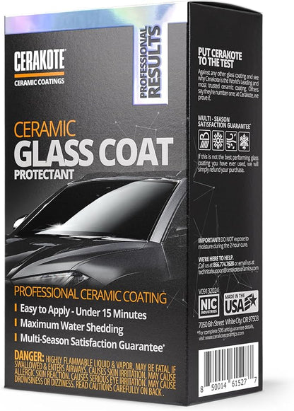 CERAKOTE® Ceramic Glass Coat Protectant - Hydrophobic Automotive Rain Repellant, Long-Lasting and Durable Ceramic Coating, Quick and Easy Application
