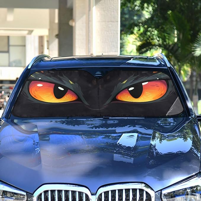 Windshield Sun Shade Red Evil Cat Eyes Front Window Block UV Shades Visor Reflective Retractable for Car SUV Trucks