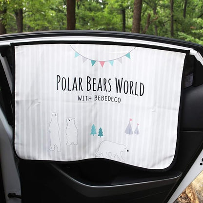 Magnetic Car Sun Shade Curtain for Side Window – Sun Blocker and UV Protector for Baby, Kids, and Pets – Universal Fit with Built-in Magnets for Steel-Framed Door (Be-Pola Bear)