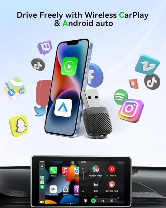 Spedal Mini Wireless CarPlay Adapter for iPhone, Compact 2-in-1 Android Auto Adapter with Fast Auto-Connect, Stable Low-Latency Wireless Performance, Plug & Play
