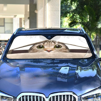 Funny Cat Car Windshield Sun Shade Cute Animal Foldable UV Ray Sun Visor Protector Sunshade to Keep Your Vehicle Cool (55" x 27.6")