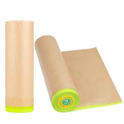 MyLifeUNIT Masking Paper, Automotive Paint Paper Roll with Tape, Tape and Drape Waterproof for Painting Protection Covering (2 Rolls, 18 inch x 50 feet)