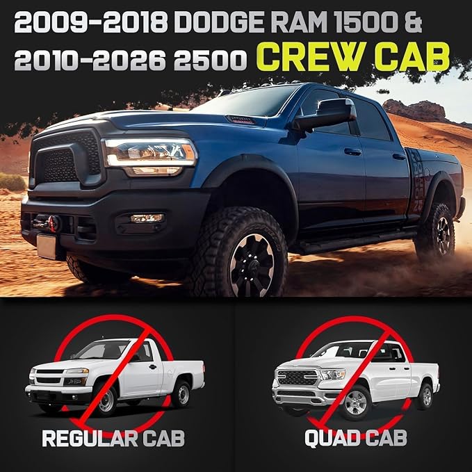 BINARY STAR 6 Inch Running Boards Compatible with 2009-2018 Dodge Ram 1500 Crew Cab(Incl. 2019-2024 Classic), 10-26 Ram 2500 3500, Step Bars Truck Nerf Bars Steps Made with Carbon Steel.
