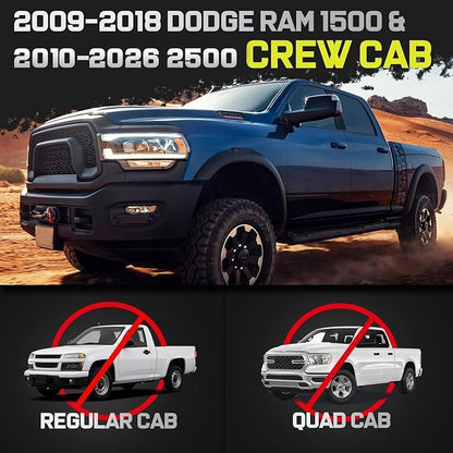 BINARY STAR 6 Inch Running Boards Compatible with 2009-2018 Dodge Ram 1500 Crew Cab(Incl. 2019-2024 Classic), 10-26 Ram 2500 3500, Step Bars Truck Nerf Bars Steps Made with Carbon Steel.