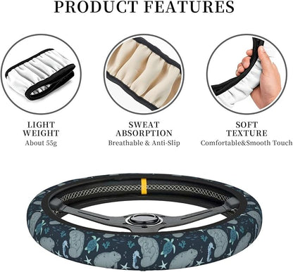 Manatees Steering Wheel Cover Anti-Slip,Sweat Absorption Universal 15 inch Steering Wheel Covers Cute car Accessories for Men Women