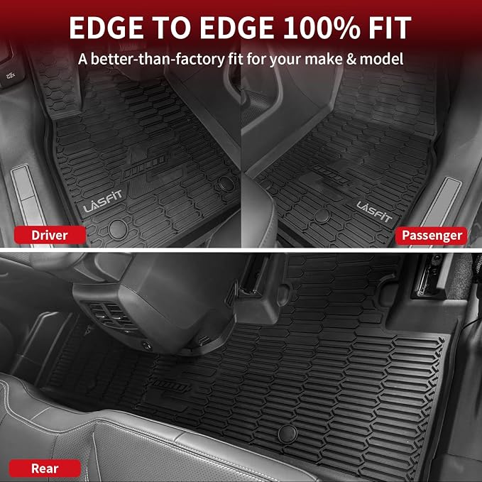 LASFIT Floor Mats for Ford Mustang Mach-E 2021-2025 2026 TPE All Weather Protector Car Liners, 1st & 2nd Row, 3pcs Black