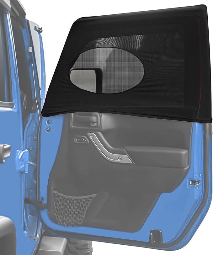 EcoNour Front Window Shade for Jeep Wrangler | Mesh Window Shade for Side Windows Sun Glare & UV Protection | Wrangler Sun Shades for Front Window | Adjustable Elastic Fabric Window Shade for Jeep