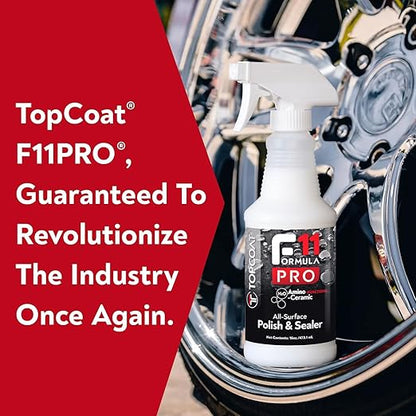 TopCoat F11PRO Starter Kit - The Most Advanced Water-Based Ceramic Coating for Cars, Motorcycles, and More - Includes 16 oz F11PRO Spray Bottle, 2 oz Travel Bottle, and 2 Microfiber Towels