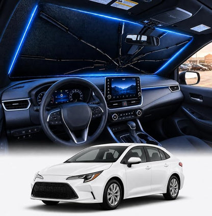 [2026 Upgraded] DooGooCoo Windshield Sun Shade Umbrella for Toyota Corolla 2020-2025 2026 [100% Sunlight Blocked, Cooling Ice Crystal] Sunshade for Car Windshield for Corolla Sun Shade, Custom Fit.