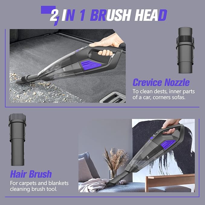 ATONEP Handheld Vacuum Cordless Cleaner,Powerful Portable and Dust Buster Hand Vcauum Rechargeable with Large-Capacity Battery for CarPetOfficeHome (Purple)