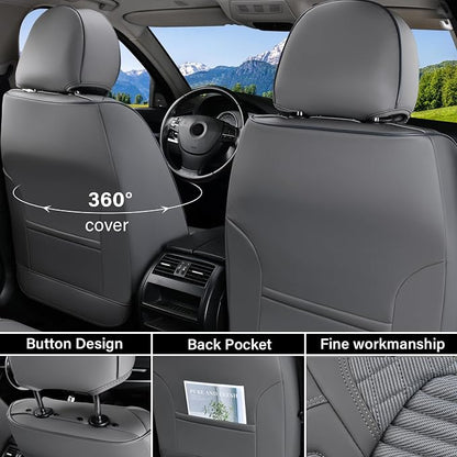 Coverado Car Seat Covers Full Set, Leather Seat Covers for Cars, Automotive Seat Cover Car Accessories Universal Fit for Most Cars SUV Trucks(Gray)