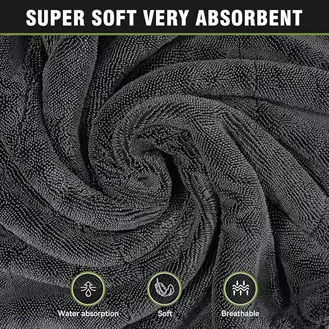 ZAID Car Drying Towel 1200 GSM Microfiber Double Twist Pile & Edgeless Design, 1 Quick & Effortless Dry - 24” x 36”