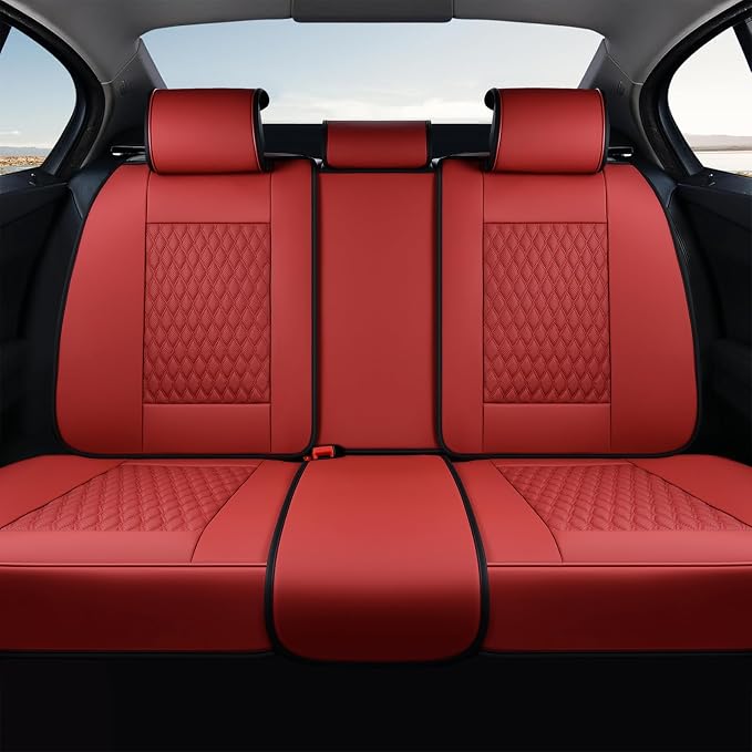 Coverado Rear Seat Covers, Leather Seat Cover for Car, Universal Waterproof Automotive Seat Cushion Protector for Most Cars Trucks SUV (Red)