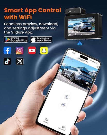 Dash Cam Front and Rear 4K + 2.5K: Dual Channel Car Camera with 5GHz WiFi, 3" IPS, APP Control, Night Vision, G-Sensor, Loop Recording, 24H Parking Mode, Wide Angle, Includes 64GB Card（S7）