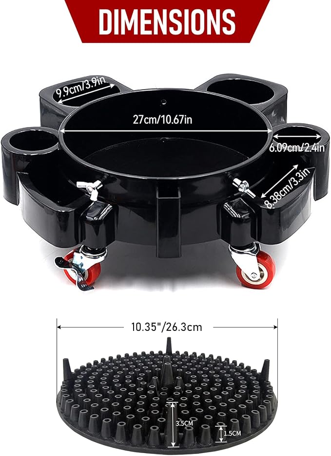 Car Wash Bucket Dolly, 5 Gallon Bucket Grit Trap, Removable Bucket Dolly, Rolling Bucket Dolly with Side Organizer for Storing Spray Bottles and Detailing Kits, Suitable for Workshop Car Washing