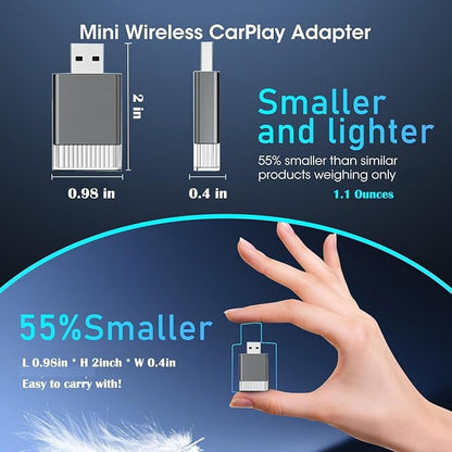 2in1 Mini Wireless Carplay Adapter for Apple iPhone & Android Auto,Plug in Auto Play Wired to Wireless Small Dongle Car Adapter for Cars 2016+ Toyota/Honda/Cadillac/Ford/Chevrolet/Jeep