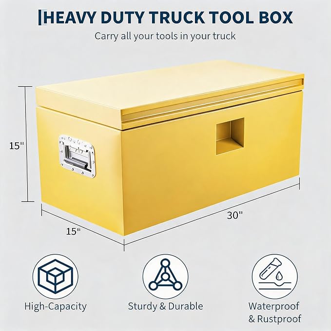 IDEALHOUSE Truck Bed Tool Box and Trailer Tongue Box - 30" Black Steel Storage Chest for Pickup Trucks, RVs, Trailers, Vans,30"x 15"x 15"