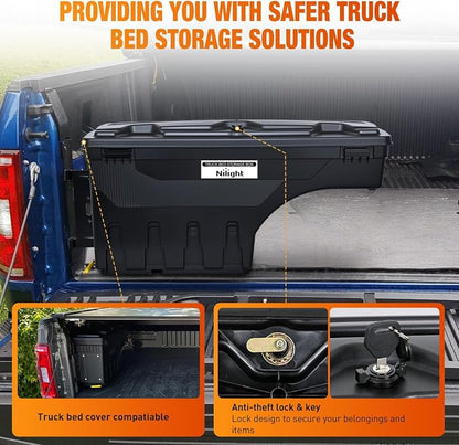 Nilight Truck Bed Tool Box Left Drivers Side Tool Boxes Fit for Ford F-250/350 Super Duty 1999-2016 ABS Swing Case Truck Storage Box with Lockable Lid Waterproof Wheel Well Toolbox for Truck Bed
