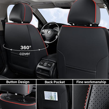 Coverado Car Seat Covers, Front Seat Cover, Waterproof Nappa Leather Seat Covers for Cars, 2 Pack Car Seat Protectors, Driver Seat Cover, Automotive Seat Covers Universal Fit for Most Cars, Black&Red