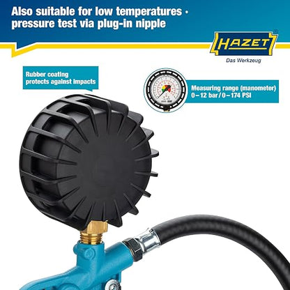 HAZET Tire Pressure Gauge 9041-1 I Pressure Gauge Measuring Range: 0-174 Psi, Hose Length: 15.75 Inches, Pressure Gauge Diameter: 2.48 Inches I Tire Pressure Gauge for Cars