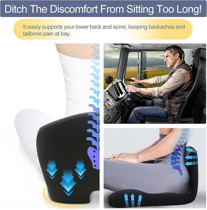 Car Seat Cushion, Memory Foam Driving Cushion with Adjustable Strap, Ergonomic Pad for Car & Semi Truck, Office Chair Cushion for Sciatica & Lower Back Pain Relief, Dark Gray