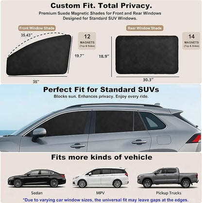 XCBYT Magnetic Car Window Shades 4PCS, 100% Blackout Privacy Curtains for Side Windows, Suede Car Window Covers for Camping, Baby Care, Breastfeeding & Road Trip Sleep