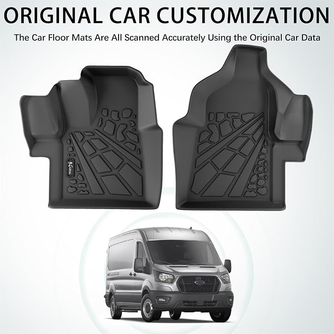 KARPAL Floor Mats for 2020-2026 Ford Transit/E-Transit with Vinyl Flooring (No Transit Connect), Custom Fit TPE All Weather Ford Transit Accessories Front Floor Liner