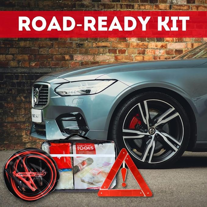Roadside Deluxe Car Emergency Kit – Complete Car Essentials for Winter Car Kit | Includes Jumper Cables, Food & Water, Emergency Gear, and More