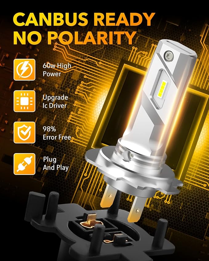 OXILAM Mini Size H7 Light Bulbs 500% Brightness 6000K White Light, No Adapter Required Easy Install, H7 Halogen Bulbs 10 Years Lifespan Replacement, Pack of 2