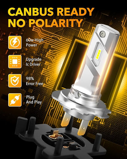 OXILAM Mini Size H7 Light Bulbs 500% Brightness 6000K White Light, No Adapter Required Easy Install, H7 Halogen Bulbs 10 Years Lifespan Replacement, Pack of 2