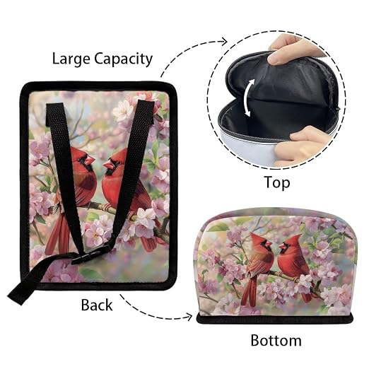 Cardinal Bird Cherry Blossom Print Trash Can for Car Leakproof Garbage with Lid and Zipper Trash Bin Hanging Back of Seat Auto Interior Accessories Universal Fit Most Truck SUV Van