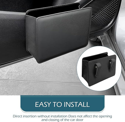 Car Trash Can, Leather Vehicle Trash Bin with 1 Roll Trash Bag, Mini Foldable Seat Back Hanging Storage Bag Container, Waterproof Car Door Storage Box, Universal for Most Cars (Black)