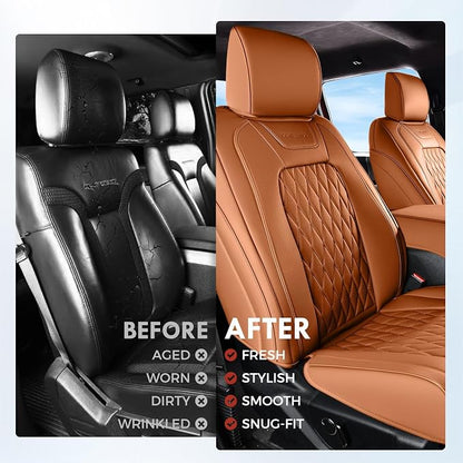 Coverado Premium Leather Front Seat Covers Waterproof Heavy-Duty Protectors Custom Fit for Ford F150 (2015-2026) F250/F350/F450 (2017-2026)-Orange, Stain-Resistant