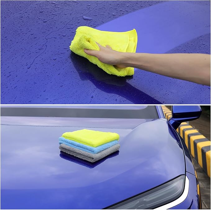 Car Wash Drying Towels, 450gsm Ultra-Thick Absorbent Lint-Free Extra Soft Microfiber Rags for Car Detailing, Interior & Exterior Cleaning Cloths, 16in x 16in - Microfiber, Mixed Colors, 6 Packs