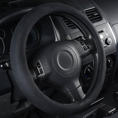 CAR Pass Black Faux Suede 14.5-15 Inch Memory Foam Steering Wheel Covers Breathable Anti-Slip Odorless Steering Wheel Universal Fit for Men Women
