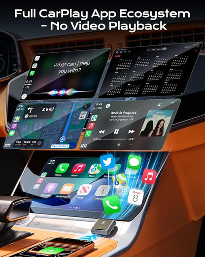 Wireless CarPlay Adapter for iPhone Only, with USB-C | Zero-Latency Auto-Connect GPS, Easy Wired-to-Wireless Conversion for Apple CarPlay, Works with Factory Wired CarPlay, Gray