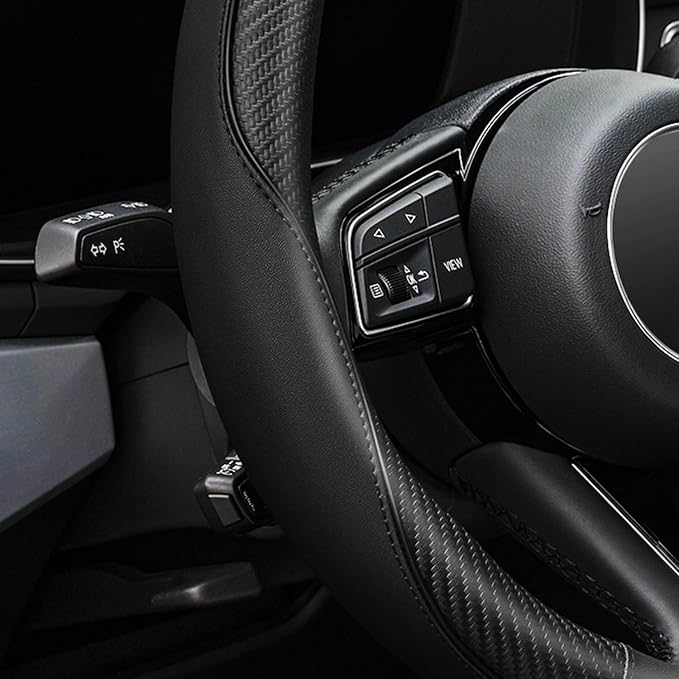 YHONGJT Soft Microfiber Leather Anti-Slip Car Steering Wheel Cover, Universal Fit 15 Inch for Women Girls, Fit Vehicles, Sedans, SUVS, Vans, Trucks - Black