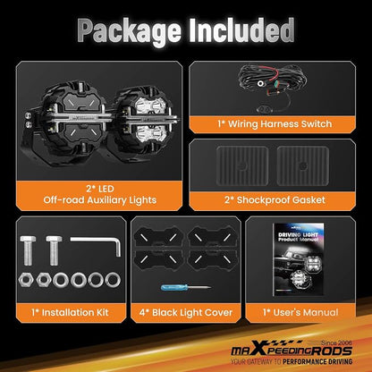 maXpeedingrods 2 Pack 5" LED Off Road Lights 178W 21360LM Round Fog Lights with Amber/White DRL, LED Light Bar 270°Side Shooter for Trucks SUV Pickup ATV Motorcycles, with 4 Black Light Covers
