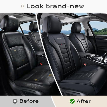 Coverado Car Seat Covers Full Set, Seat Covers for Cars, Front Seat Covers and Back Seat Cover Waterproof Leather Automotive Seat Cover, Universal Car Interior Protectors Cushion for Most Cars