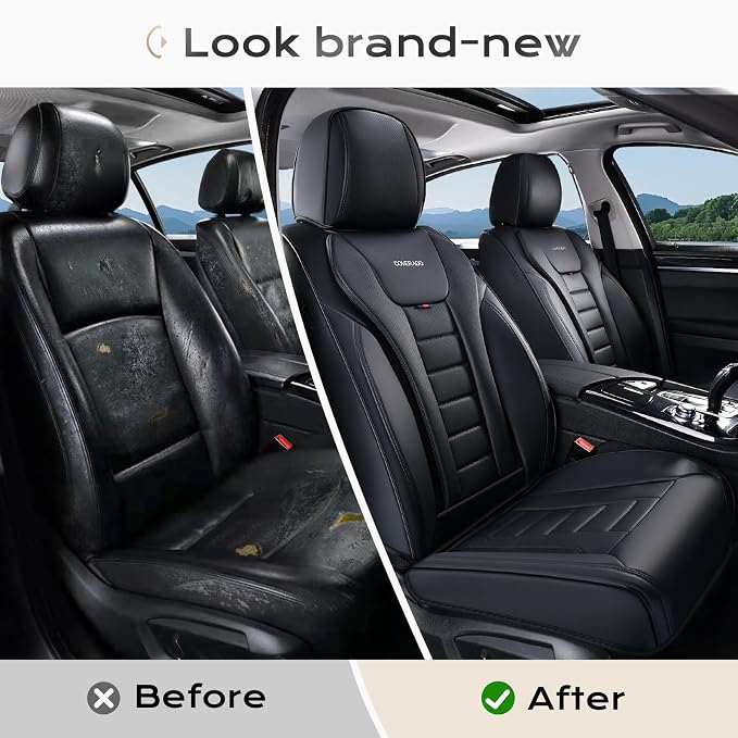 Coverado Car Seat Covers, Front Covers for Cars, Car Seat Cover Front Seats, Automotive Seat Cover, Waterproof, Leather Car Seat Cushion, Universal Interior Covers Seat Protectors for Most Cars