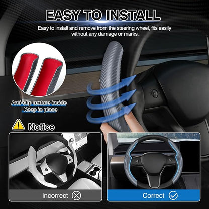Canvcle Steering Wheel Cover for Tesla Model 3/Y 2016-2025 2026 Highland/Juniper Accessories Carbon Fiber Steering Wheel Cover Protector Non-Slip, Comfortable, Breathable, Model 3/Y Accessories, Gray