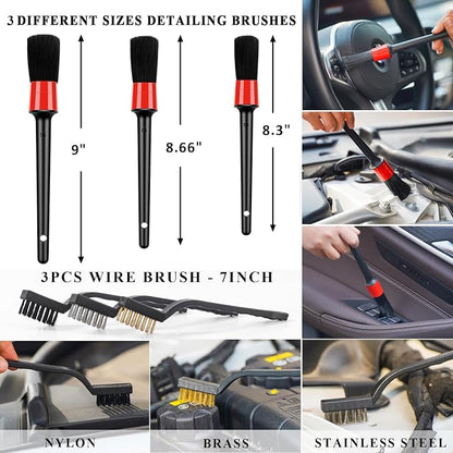 40Pcs Car Wash Detailing Kit Cleaning Kits with Foam Gun Sprayer Vacuum with Long Cord Drill Brush Large Wash Mitt Towels Complete Interior Exterior Car Washing Supply Set Black