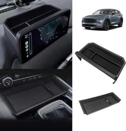 Muslogy Center Console Front Organizer & Dash Storage Box Insert Tray Behind Screen Compatible with Mazda CX5 CX-5 Accessories 2022-2025 Sunglasses Coin Holder(Console Front Tray&Dash Organizer)
