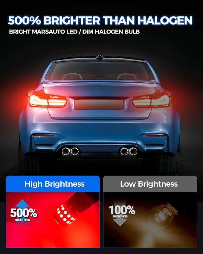 Marsauto Upgraded 3156 3157 Red LED Brake Bulbs, 3057 3056 4057 4157 Replacement with Projector for Tail Stop Parking Blinker Lights, 500% Brighter 27-SMD Pack of 2