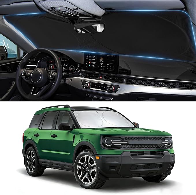 Sunshade for Bronco Sport Windshield Sun Shade for 2025-2021 Ford Bronco Sport 4Door Accessories Foldable Front Window Shield Cover Sun Visor Protector Block UV Rays