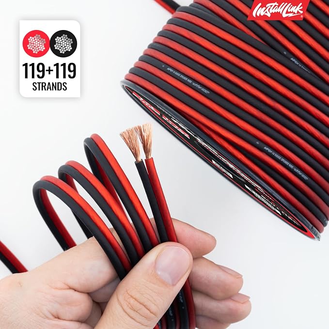 Install Link 14 Gauge Speaker Wire (Speaker Cable) for Car, Home or RV Audio Cable, 100ft, CCA
