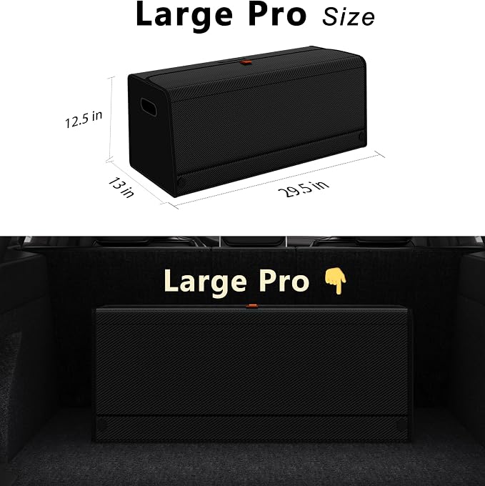 GMQ Car Trunk Organizer for SUV,Car Organizers and Storage with Collapsible Storage, Magnetic Lid Large Capacity for SUV, Truck, MPV (Carbon Black, XXL-29.5×13×12.5 IN)